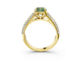 Yellow gold Fancy Green Cushion Cut Diamond Solitaire Ring with Three-Row Pavé Band and Four-Prong Setting_40