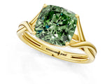 Yellow gold Fancy Green Cushion Cut Diamond Solitaire Twist Band Prong Setting Ring_90