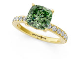 Yellow gold Fancy Green Cushion  Cut Diamond Solitaire with Pave Band and Four-Prong Setting 2