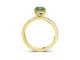 Yellow gold Fancy Green Cushion  Cut Diamond Solitaire with Pave Band and Four-Prong Setting 4