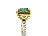Yellow gold Fancy Green Cushion  Cut Diamond Solitaire with Pave Band and Four-Prong Setting