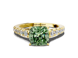 Yellow gold Fancy Green Cushion  Cut Diamond Solitaire with Pave Band and Four-Prong Setting_177