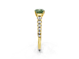 Yellow gold Fancy Green Cushion  Cut Diamond Solitaire with Pave Band and Four-Prong Setting_178