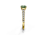 Yellow gold Fancy Green Cushion  Cut Diamond Solitaire with Pave Band and Four-Prong Setting_179