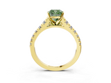 Yellow gold Fancy Green Cushion  Cut Diamond Solitaire with Pave Band and Four-Prong Setting_180