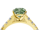 Yellow gold Fancy Green Cushion  Cut Diamond Solitaire with Pave Band and Four-Prong Setting_181