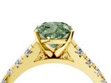 Yellow gold Fancy Green Cushion  Cut Diamond Solitaire with Pave Band and Four-Prong Setting_182