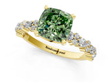 Yellow gold Fancy Green Cushion Cut Diamond Solitaire with Side Stones, Pave Band, Four-Prong Setting_121