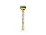 Yellow gold Fancy Green Cushion Cut Diamond Solitaire with Side Stones, Pave Band, Four-Prong Setting_122