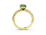 Yellow gold Fancy Green Cushion Cut Diamond Solitaire with Side Stones, Pave Band, Four-Prong Setting_123
