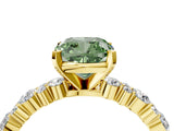 Yellow gold Fancy Green Cushion Cut Diamond Solitaire with Side Stones, Pave Band, Four-Prong Setting_124