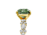 Yellow gold Fancy Green Cushion Cut Diamond Solitaire with Side Stones, Pave Band, Four-Prong Setting_125