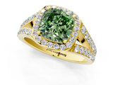Yellow gold Fancy Green Cushion Cut Diamond Split Shank Halo Ring with Four-Prong Setting_57