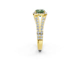Yellow gold Fancy Green Cushion Cut Diamond Split Shank Halo Ring with Four-Prong Setting_58