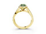 Yellow gold Fancy Green Cushion Cut Diamond Split Shank Halo Ring with Four-Prong Setting_59