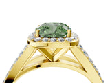 Yellow gold Fancy Green Cushion Cut Diamond Split Shank Halo Ring with Four-Prong Setting_60