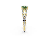 Yellow gold Fancy Green Cushion Cut Diamond Split Shank Pavé Engagement Ring with Four-Prong Setting_131