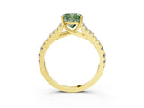 Yellow gold Fancy Green Cushion Cut Diamond Split Shank Pavé Engagement Ring with Four-Prong Setting_132