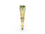 Yellow gold Fancy Green Cushion Cut Diamond Split Shank Ring with Pavé Band and Four-Prong Setting_46