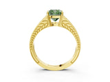 Yellow gold Fancy Green Cushion Cut Diamond Split Shank Ring with Pavé Band and Four-Prong Setting_47