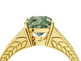 Yellow gold Fancy Green Cushion Cut Diamond Split Shank Ring with Pavé Band and Four-Prong Setting_48
