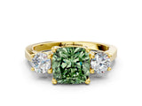Yellow gold Fancy Green Cushion Cut Diamond Three-Stone Engagement Ring with Prong Setting and Pavé Band_12