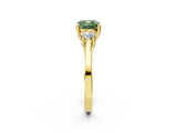 Yellow gold Fancy Green Cushion Cut Diamond Three-Stone Engagement Ring with Prong Setting and Pavé Band_14