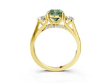 Yellow gold Fancy Green Cushion Cut Diamond Three-Stone Engagement Ring with Prong Setting and Pavé Band_15