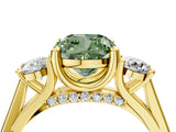 Yellow gold Fancy Green Cushion Cut Diamond Three-Stone Engagement Ring with Prong Setting and Pavé Band_16