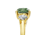 Yellow gold Fancy Green Cushion Cut Diamond Three-Stone Engagement Ring with Prong Setting and Pavé Band_17
