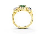 Yellow gold Fancy Green Cushion Cut Diamond Three-Stone Halo Ring with Prong Setting and Pavé Accents_3