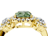 Yellow gold Fancy Green Cushion Cut Diamond Three-Stone Halo Ring with Prong Setting and Pavé Accents_4