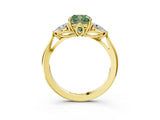 Yellow gold Fancy Green Cushion Cut Diamond Three-Stone Ring with Pear Side Stones and Four-Prong Setting_85