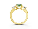 Yellow gold Fancy Green Cushion Cut Diamond Three-Stone Ring with Prong Setting and Classic Band_126