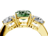 Yellow gold Fancy Green Cushion Cut Diamond Three-Stone Ring with Prong Setting and Classic Band_127