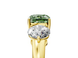 Yellow gold Fancy Green Cushion Cut Diamond Three-Stone Ring with Prong Setting and Classic Band_128