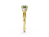 Yellow gold Fancy Green Cushion Cut Diamond Three-Stone Ring with Prong Setting and Pavé Band_2