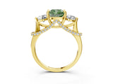 Yellow gold Fancy Green Cushion Cut Diamond Three-Stone Ring with Prong Setting and Pavé Band_3