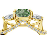 Yellow gold Fancy Green Cushion Cut Diamond Three-Stone Ring with Prong Setting and Pavé Band_4