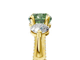 Yellow gold Fancy Green Cushion Cut Diamond Three-Stone Ring with Prong Setting and Pavé Band_5