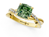 Yellow gold Fancy Green Cushion  Cut Diamond Twist Band Solitaire with Prong Setting_30
