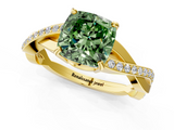 Yellow gold Fancy Green Cushion  Cut Diamond Twisted Band Engagement Ring with Prong Setting_4