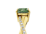 Yellow gold Fancy Green Cushion  Cut Diamond Twisted Band Engagement Ring with Prong Setting_8