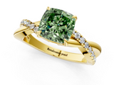 Yellow gold Fancy Green Cushion  Cut Diamond Twisted Band with Pavé Setting and Four-Prong Setting_21