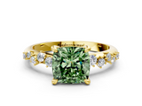Yellow gold Fancy Green Cushion  Cut Diamond Vine Band with Four-Prong Setting_54