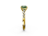 Yellow gold Fancy Green Cushion  Cut Diamond Vine Band with Four-Prong Setting_56