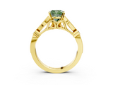 Yellow gold Fancy Green Cushion  Cut Diamond with Milgrain Marquise and Bezel Accents on a Solitaire Band with Prong Setting_189
