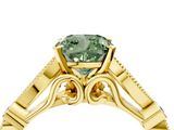 Yellow gold Fancy Green Cushion  Cut Diamond with Milgrain Marquise and Bezel Accents on a Solitaire Band with Prong Setting_190