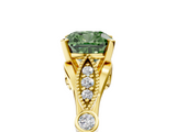Yellow gold Fancy Green Cushion  Cut Diamond with Milgrain Marquise and Bezel Accents on a Solitaire Band with Prong Setting_191