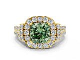 Yellow gold Fancy Green Cushion  Cut Double Halo Diamond Engagement Ring with Pave Band and Four-Prong Setting_60